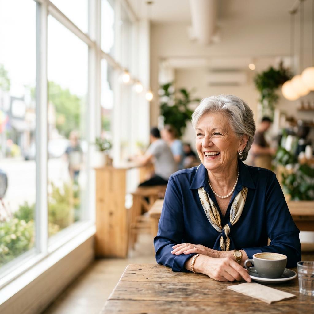Elderly woman sitting comfortably