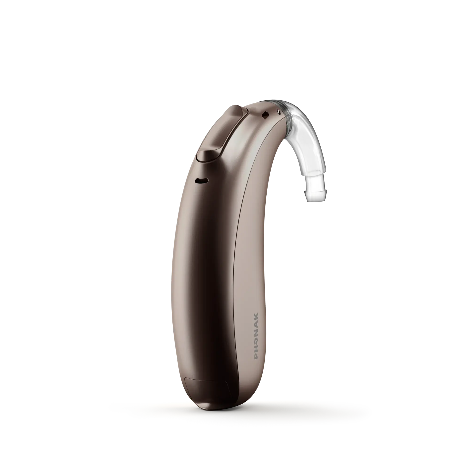 Phonak Naída Lumity L-SP with hook earpiece in Chestnut
