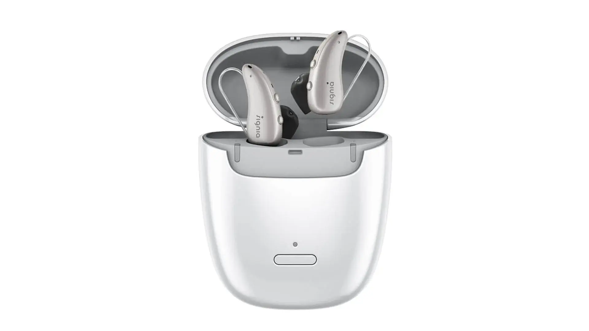 Signia Pure Charge&Go 7IX hearing aid in desktop charger