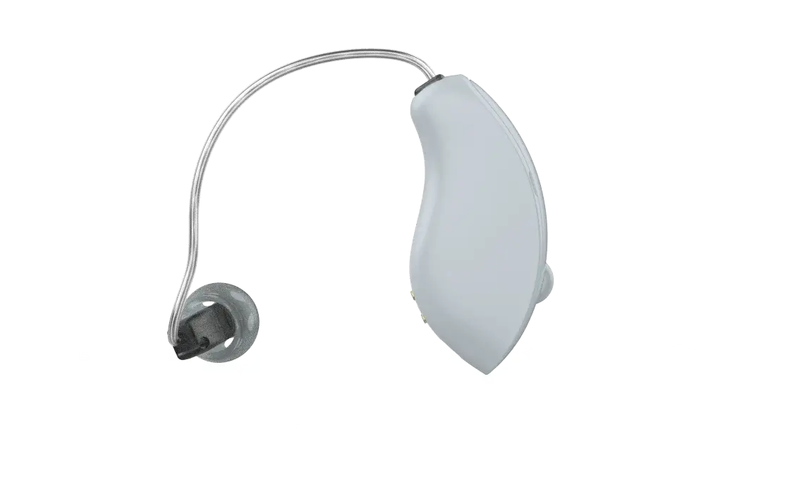 Starkey Genesis AI 24 mRIC R hearing aid — official Starkey product photo (White)