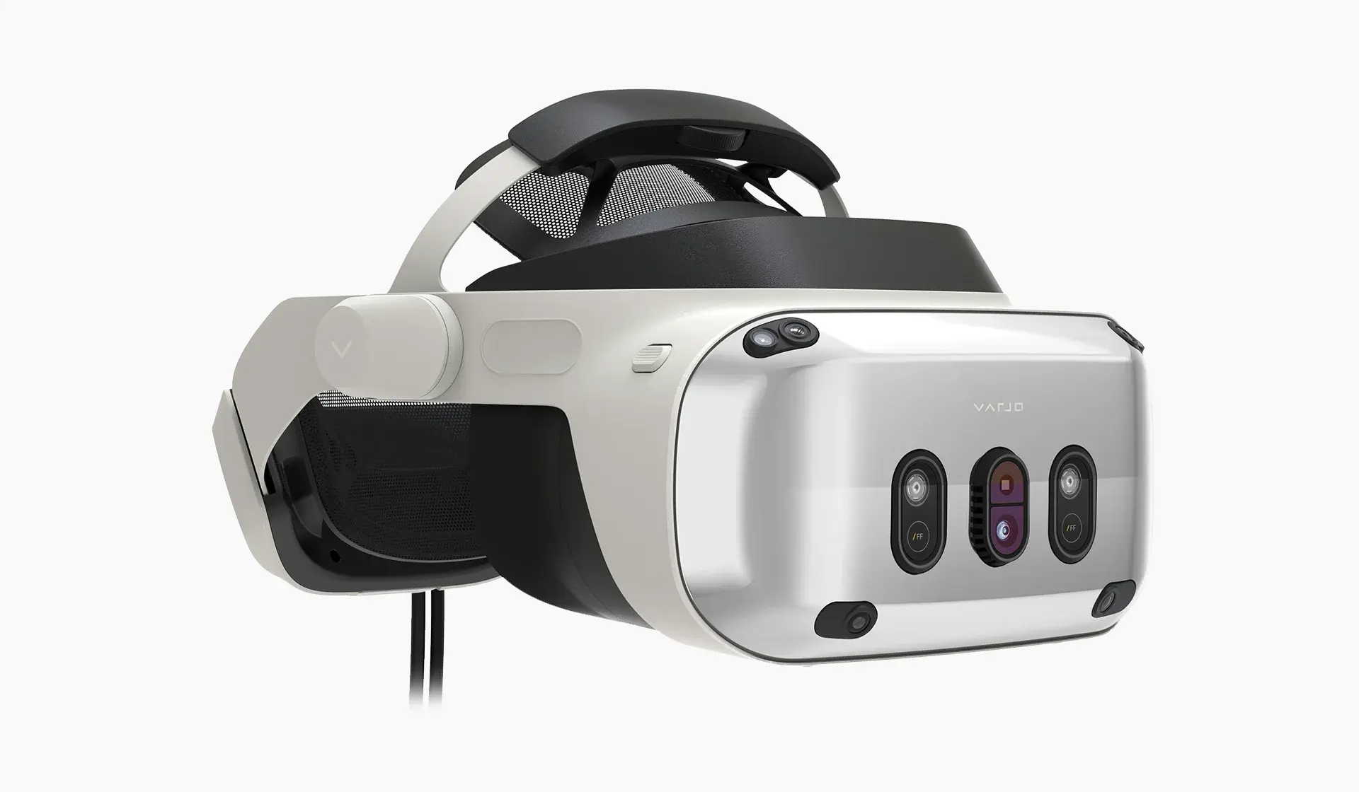 The Varjo XR-4 headset features a sleek, ergonomic design with multiple lenses and sensors for enhanced virtual and augmented reality experiences.